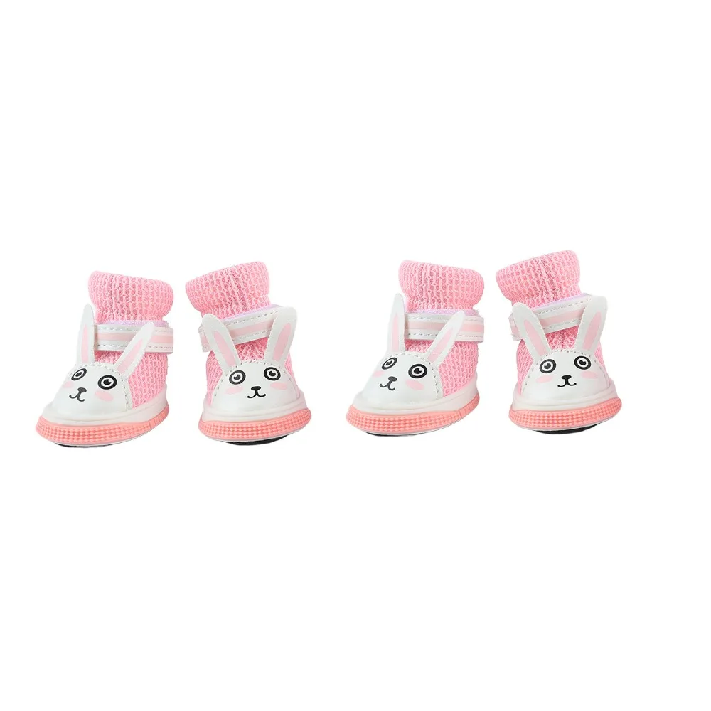4 pcs Breathable Mesh Pet Mesh Shoes Adjustable Strap Pink Dog Boots Soft Upper Non Slip Sole Pet Footwear Street Walking