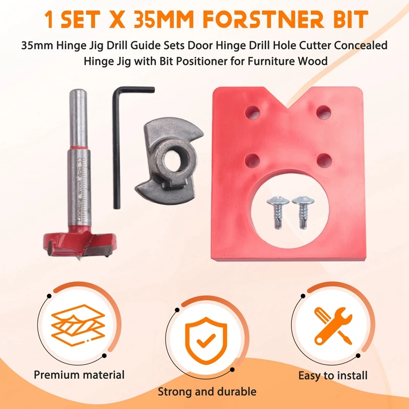 T61C_35mm Hinge Jig Drill Guide Set with Bit Positioner for Furniture Wood