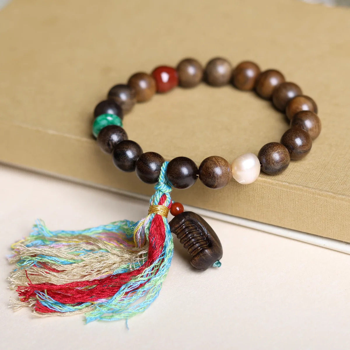 Agarwood Bracelet with Pearls Wooden Carved Comb Accessories Handwoven Tassel Bracelet for Women Gifts