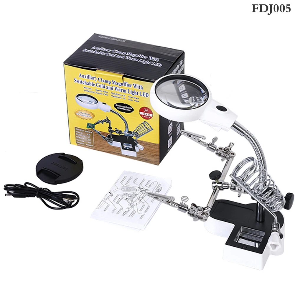 Lupa de soldadura TKDMR con luz LED, lente 3.5X-12X, lupa de Clip auxiliar, lupa de escritorio, reparación de soldadura de tercera mano
