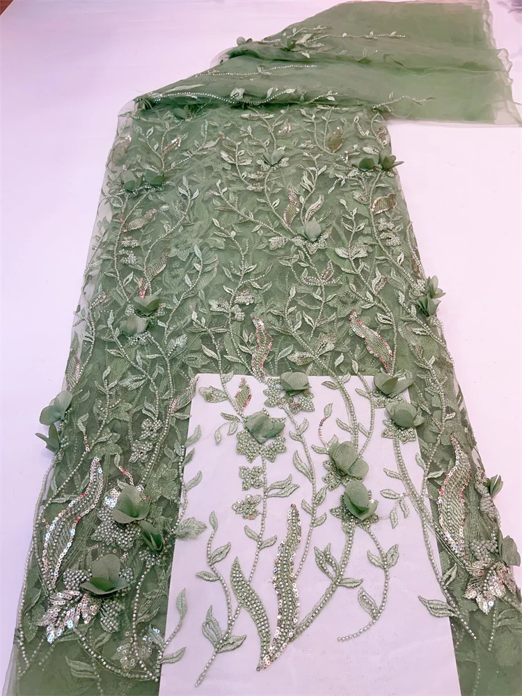 アフリカンアフリカンレースパール3D,フレンチナイジェリア刺embroidery,ウェディングドレス縫製用チュール生地,高品質,5ヤード,2023