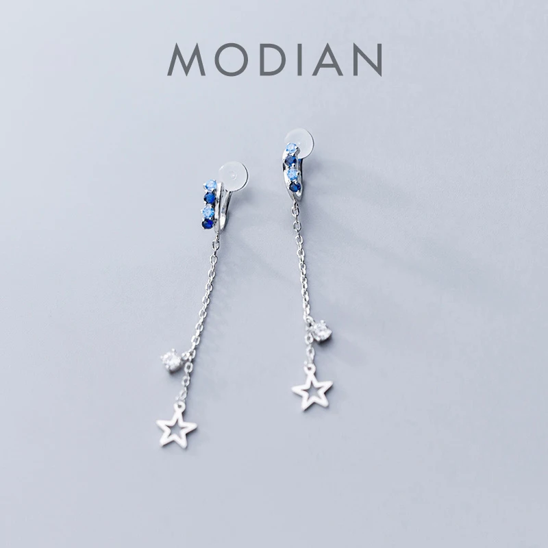 Modian kolorowe kryształowe litery U kształt klipy kolczyk dla kobiet moda gwiezdny frędzel srebro 925 kolczyk Fine Jewelry
