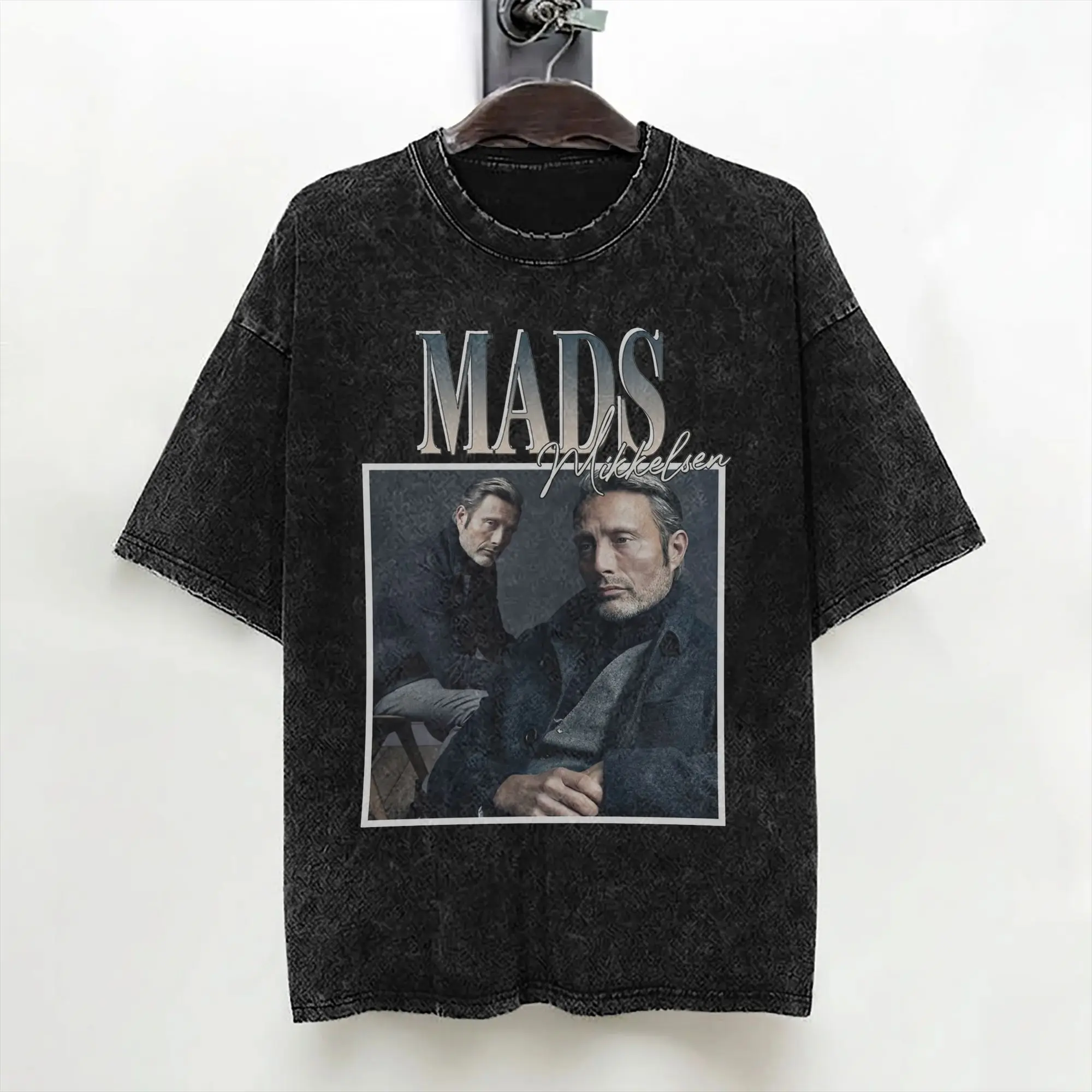 Mads Mikkelsen Actor T Shirt Washed Short Sleeve Street T-Shirt  Vintage for Men Women Streetwear Summer Tees