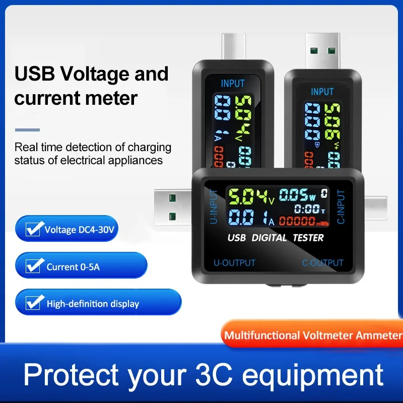 Tester di tipo C/USB Display digitale multifunzione voltmetro digitale DC amperometro misuratore di corrente di tensione indicatore del caricatore