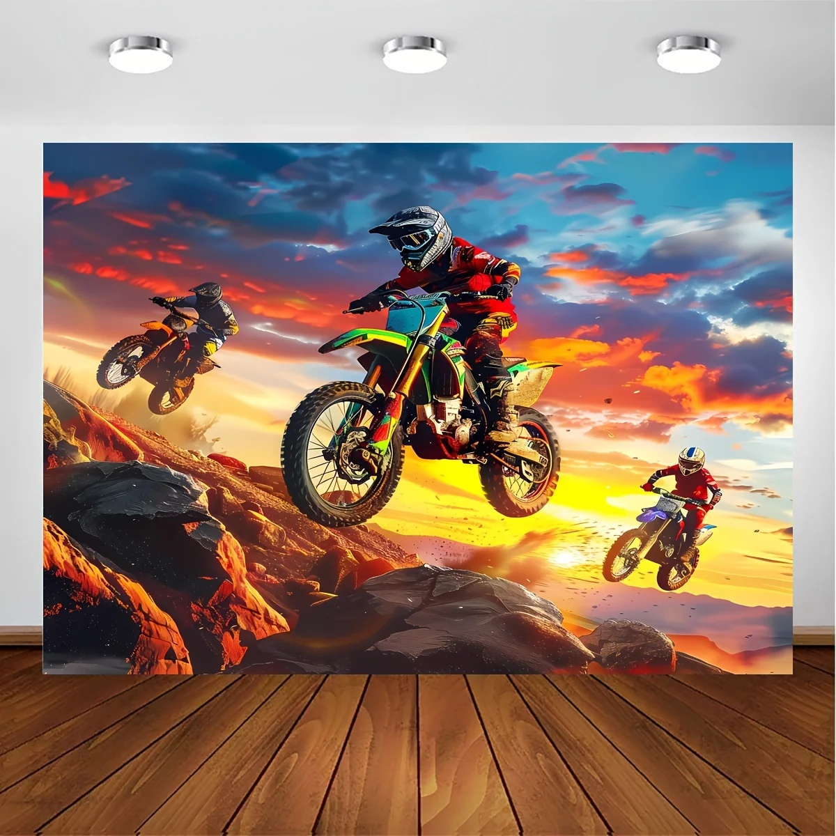 Off Road Motorcycle Extreme Sports Tapestry Sunset Mountain 