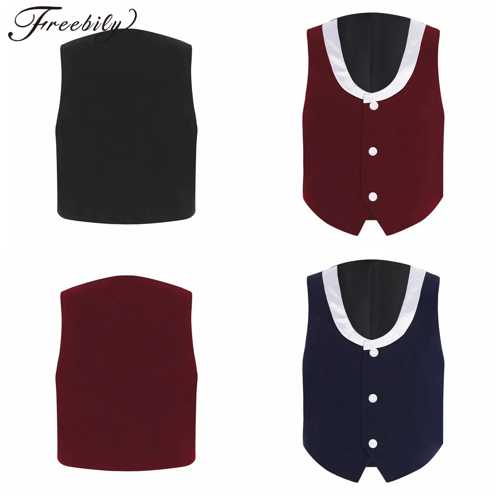 

School Uniform Vests Kids Boys Party Sleeveless Button Tuxedo Waistcoat Gentlemen Outfit Performance Boy Wedding Suit Vest
