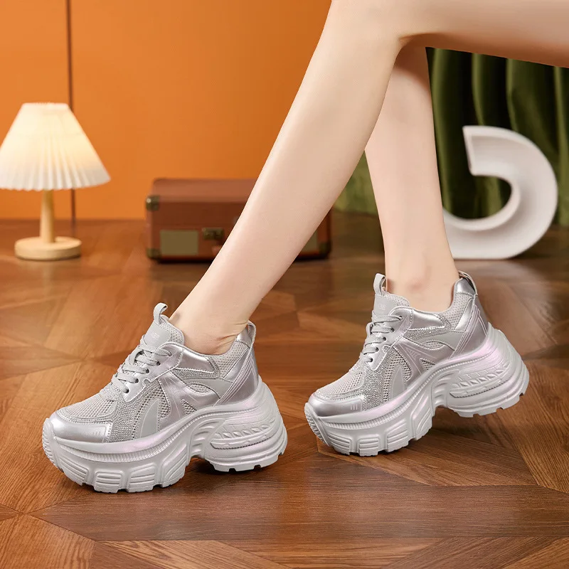 

8cm Platform Dad Shoes Women Summer Breathable Mesh Sneakers with Hidden Height Increase