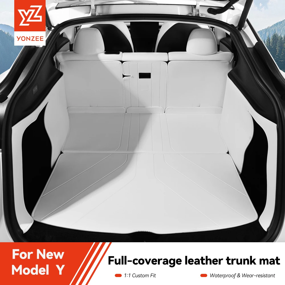 Tapete de Porta-Malas de Couro Nappa de Cobertura Total YZ para Tesla Model Y Juniper 2025 2026, 7 Peças, Antiderrapante, Acessório Automotivo