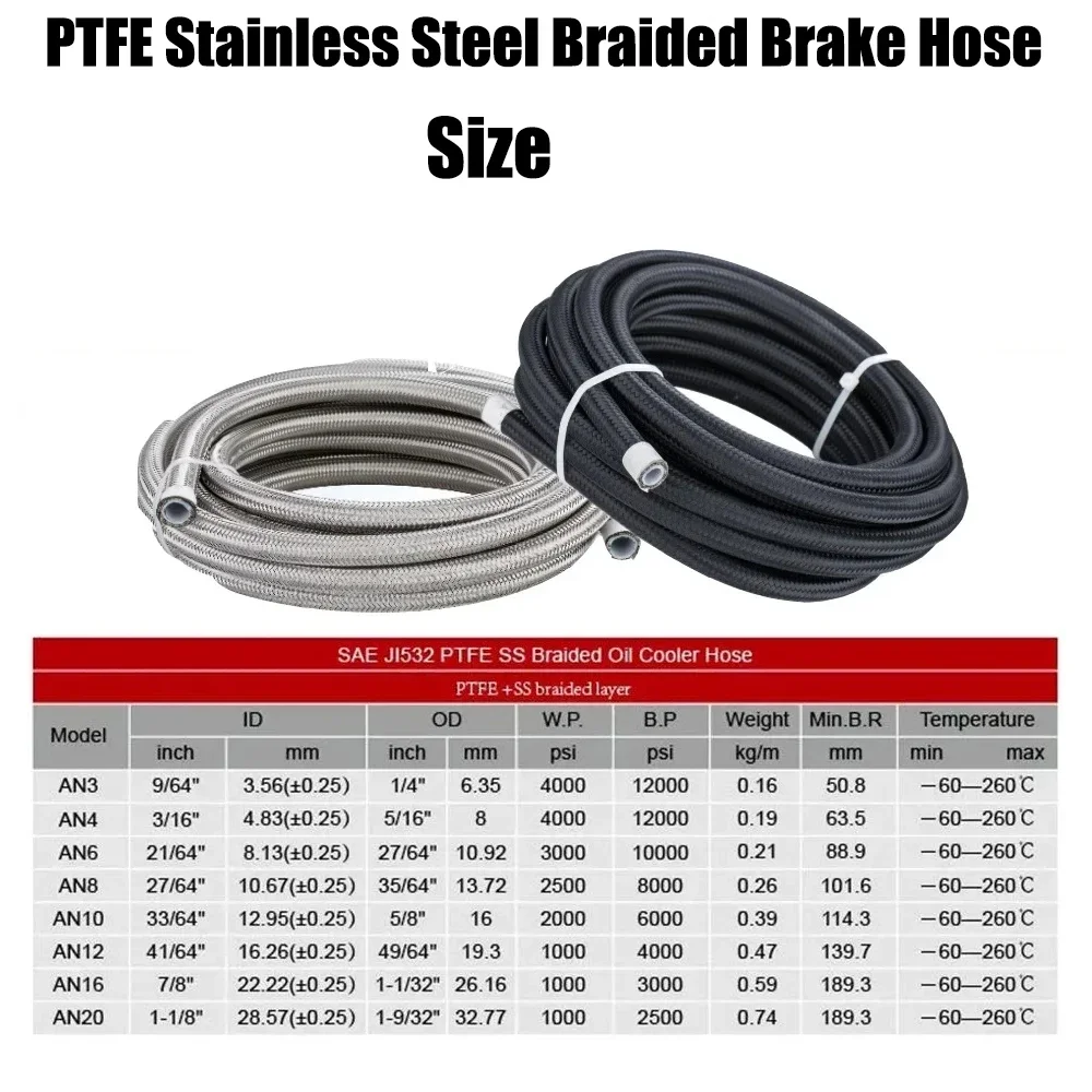 AN4 AN6 AN8 AN10 AN12 AN16 AN20 CPE PTFE Racing Stainless Steel Braided Nylon Braided Fuel Hose Oil Gas Cooler Hose Line Pipe