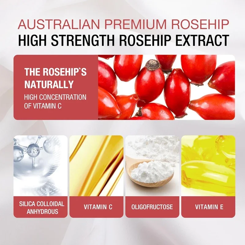 Rose Fruit Extract 1500mg, Collagen Formation Containing Vitamin C&E, with Luminous, Nourishing and Firming Effects, 60 Capsules