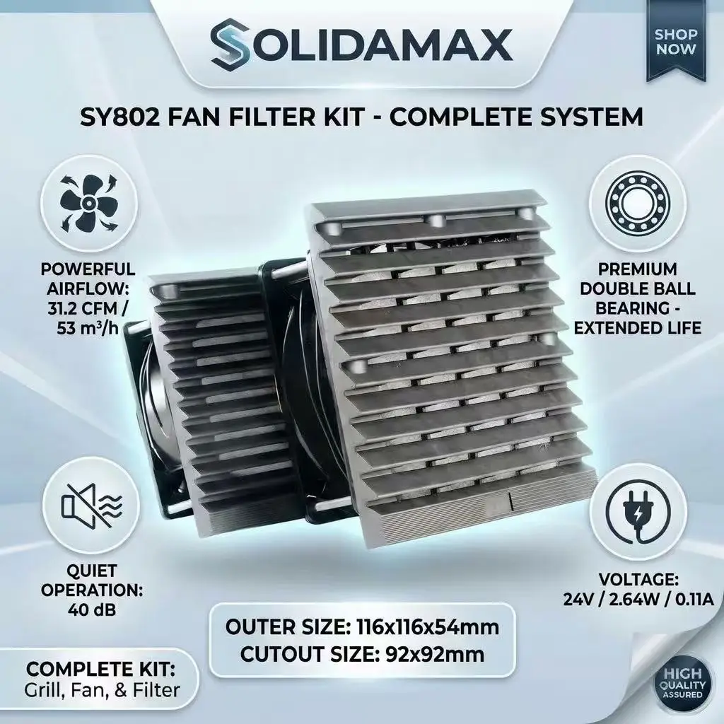 SOLIDAMAX SY802 DC 24V 0.11A 116x116mm 92x92mm Dual Ball Bearing Chassis Dustproof Shutter Case Cooling Filter Vent Kit Fan