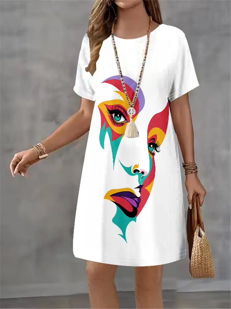 Mode-Trend 3D Imitation Denim Muster frauen Kleid Neue Sommer Straße Denim Blume Drucken Kurzarm Lose Beiläufige Mini kleid