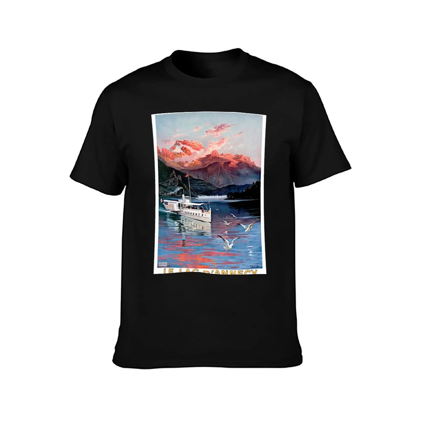 Lac d'Annecy France Vintage Travel Poster Restored T-Shirt Work Wear Short Sleeve T-Shirt