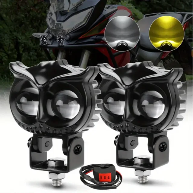 Reflektory samochodowe Owl, reflektory motocyklowe, żółto-białe dwukolorowe reflektory LED, światła przeciwmgielne wspomagające jazdę, samochodowe UTV, t