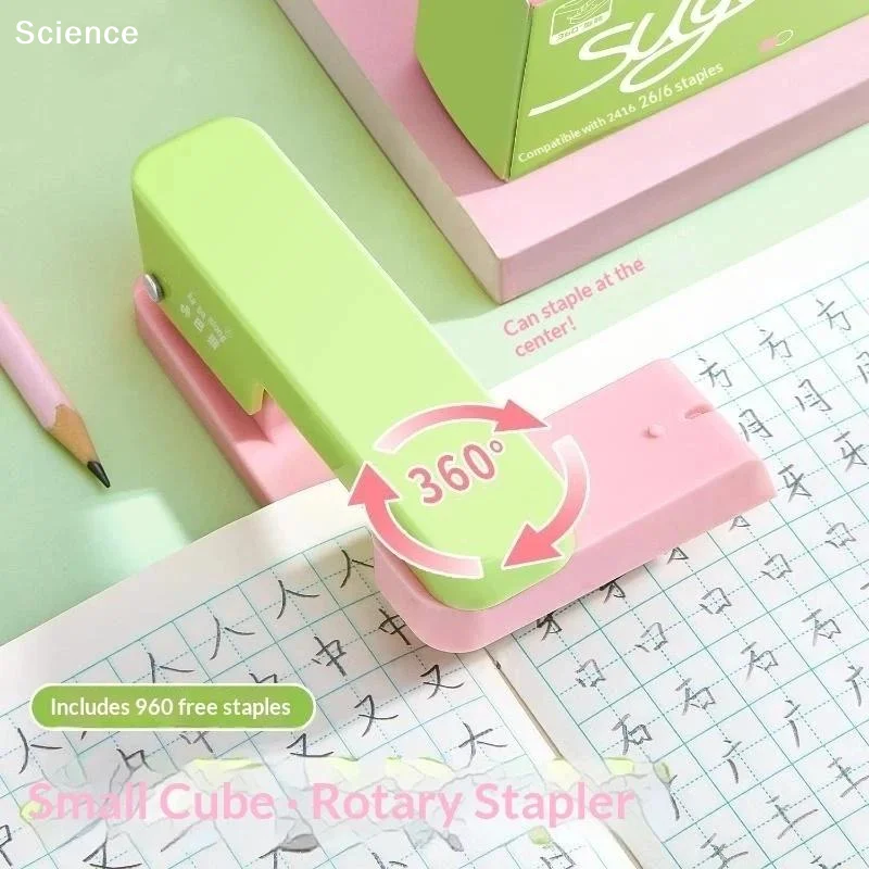 360-Degree Rotating Stapler With Staples Cute Pastel Color Suitable For Students School Home Office Attractive Appearance