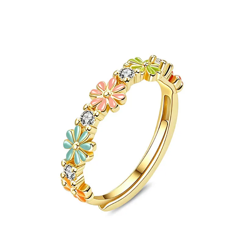 925 Sterling Silver Jewelry 18K Gold Plated Crystal Flower Finger Rings for Women Wedding Party Jewelery for Girls Friends Gift