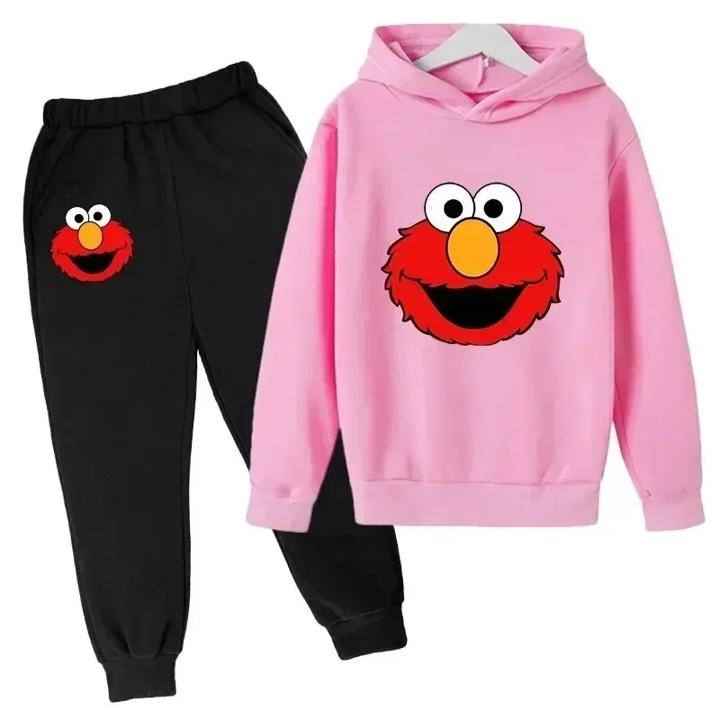 Spring Children\'s Cartoon Hoodie+pants Set Hood and Pants Elmo Anime Clothing for Boys Girls Aged 2-14 Clothes Kids Fashion Suit