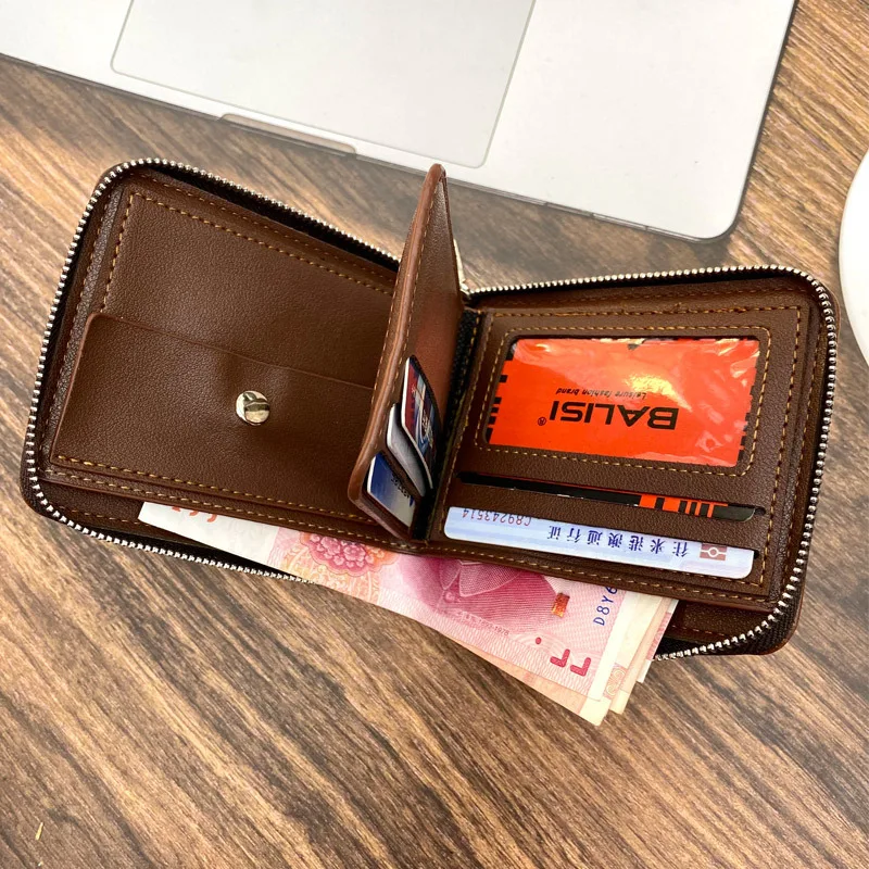 Multifunction Men's Short Wallet Vintage Leather Card Holder Fashion Zipper Coin Purse Business Money Wallet