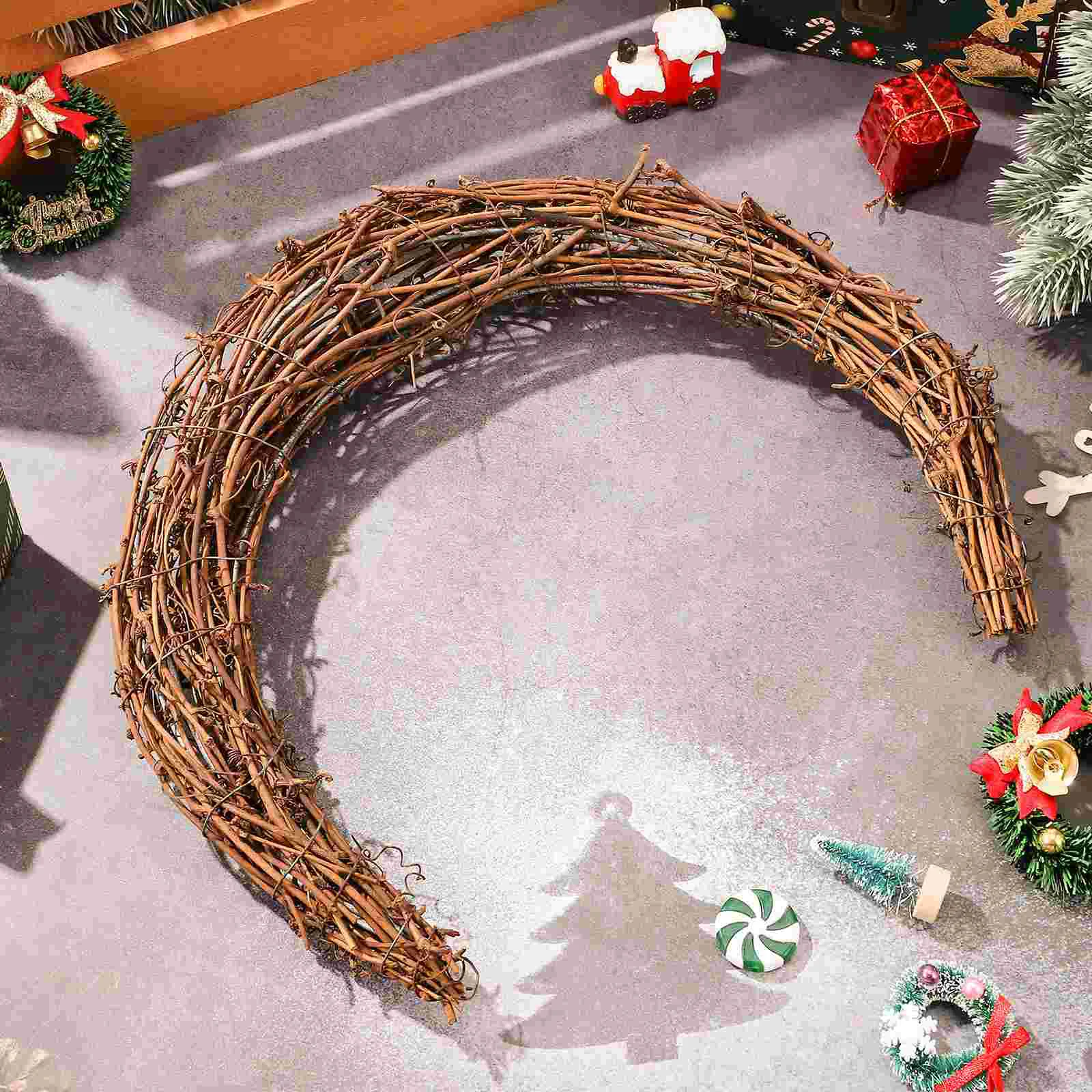 Vine Wreath Smilax Glabra Rattan Christmas Decor Floral Ring Crescent Moon Frame Greenery Garland