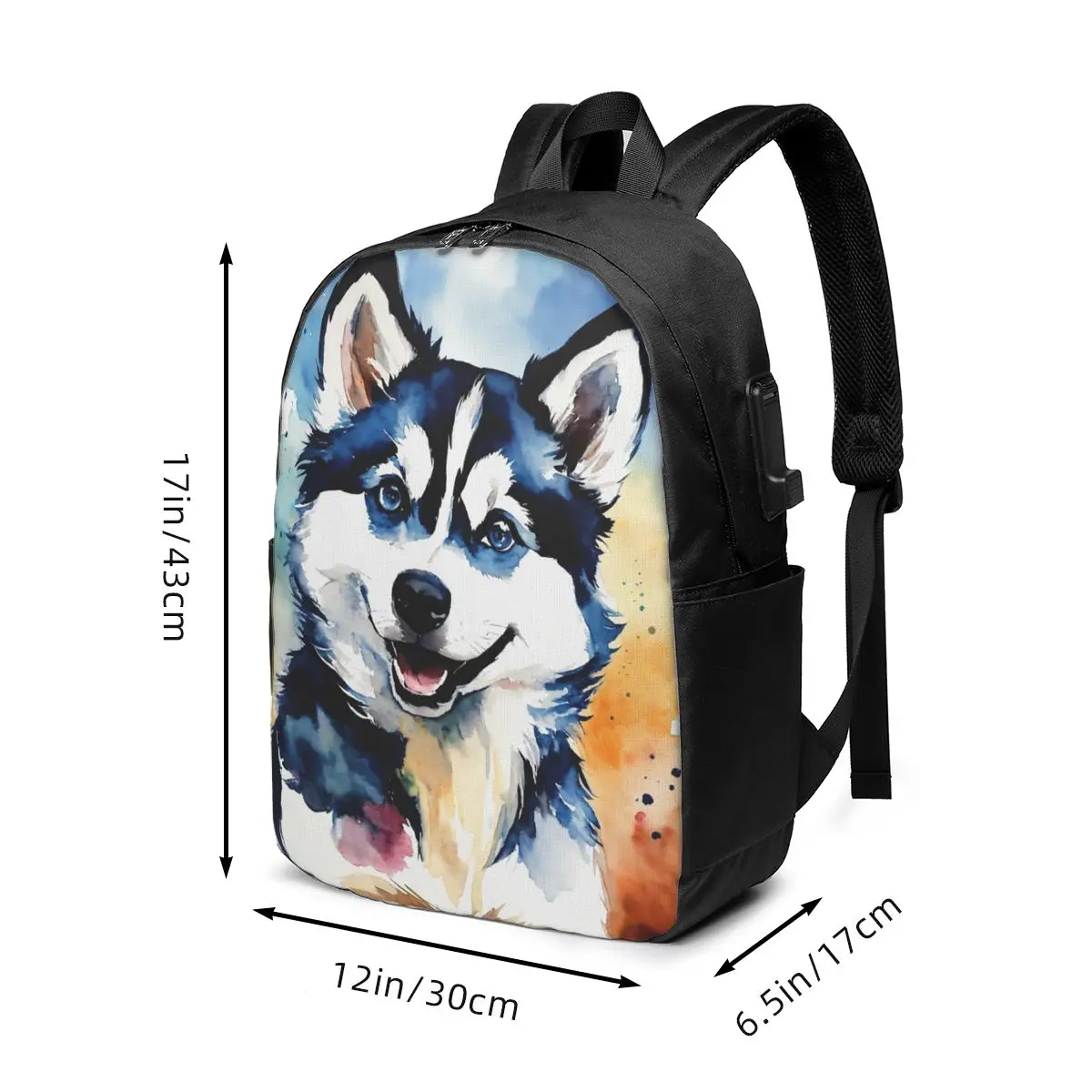 Husky Dog Ink Painting Print Backpack Travel Notebook Bag Computer College Student School Bag Laptop Shoulder Bags for Men Women