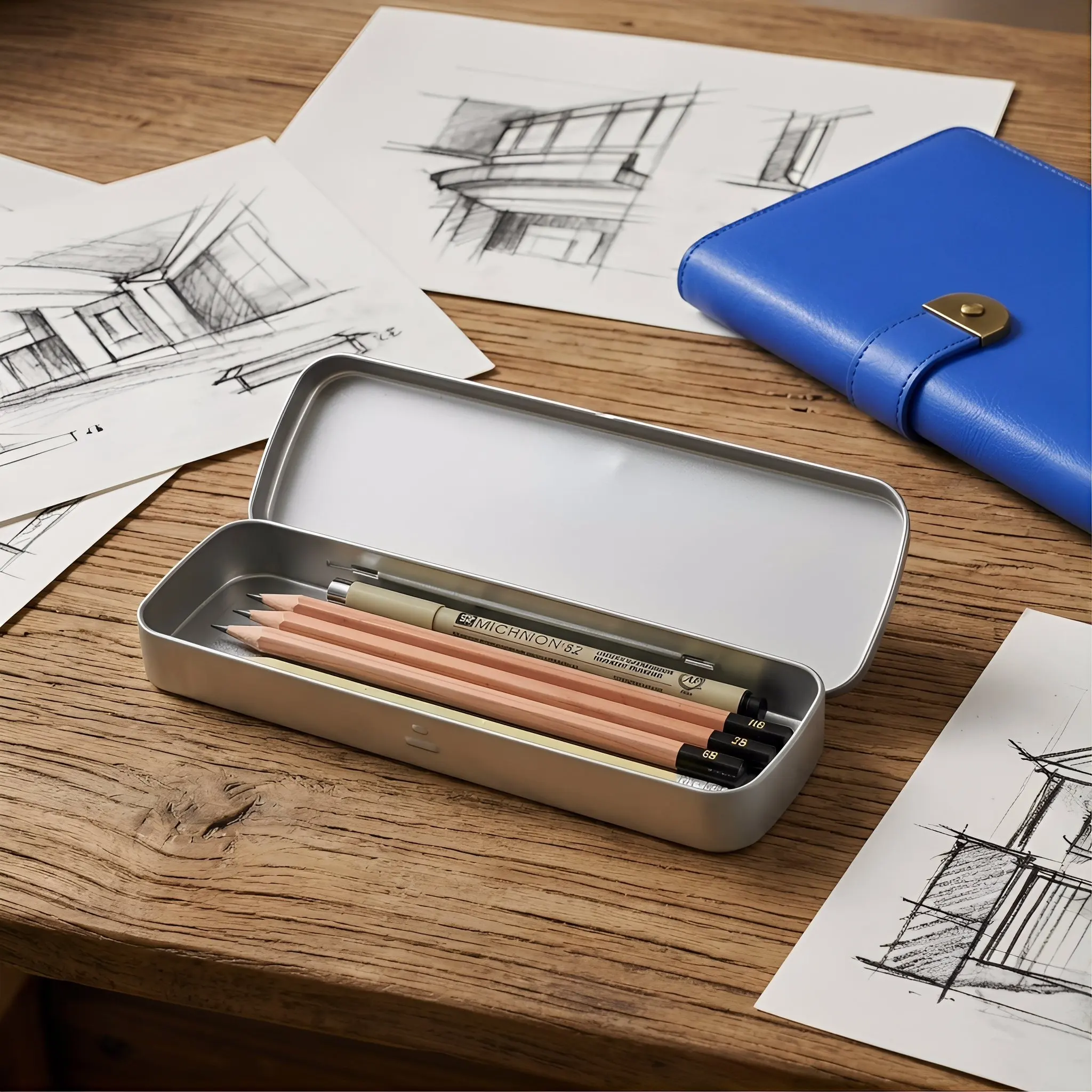 1Pcs Heavy-Duty Iron Pencil Box Tin Rectangular Metal Pen Case Large Storage Capacity for Students School Office Stationery