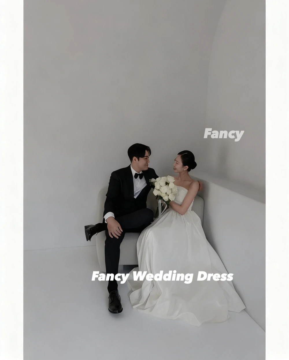 Fancy Simple Strapless Korea Wedding Dresses Customized A Line Taffeta Formal Party Gowns Photos Shoot Sleeveless Bride Dress