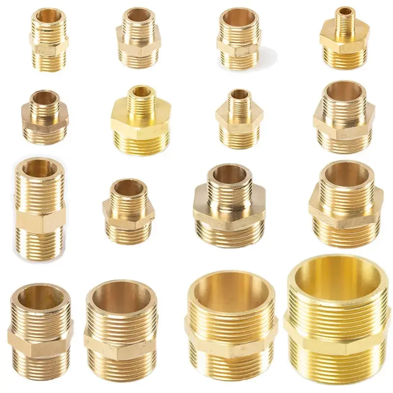 Brass Pipe Fitting Reducer, Hex Nipple Coupler, Conector Adaptador para Água Gás Combustível, BSP Rosca Macho, 1/8 "1/4" 3/8 "1/2" 3/4 "1"