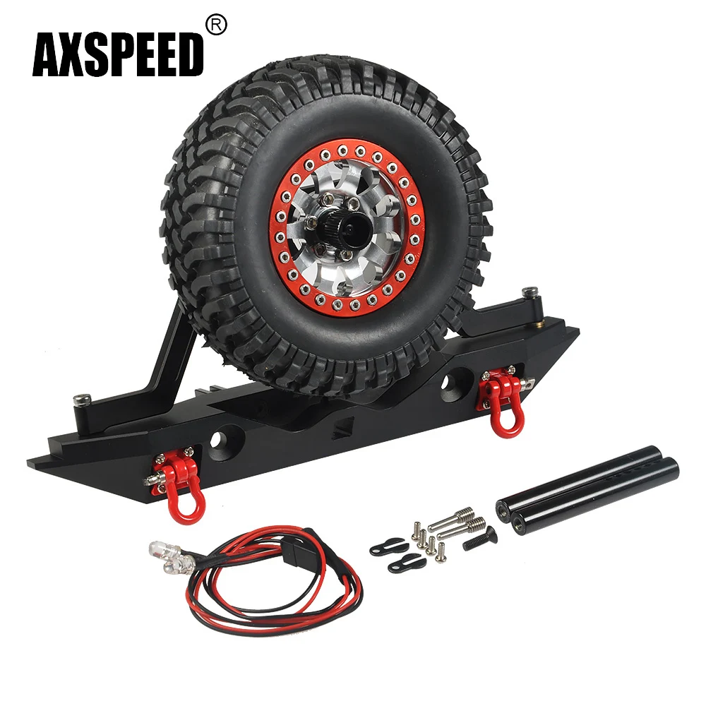 AXSPEED paraurti posteriore in metallo con gancio di traino a luce LED staffa per pneumatici di ricambio per TRX-4 TRX4 1/10 RC Crawler parti di