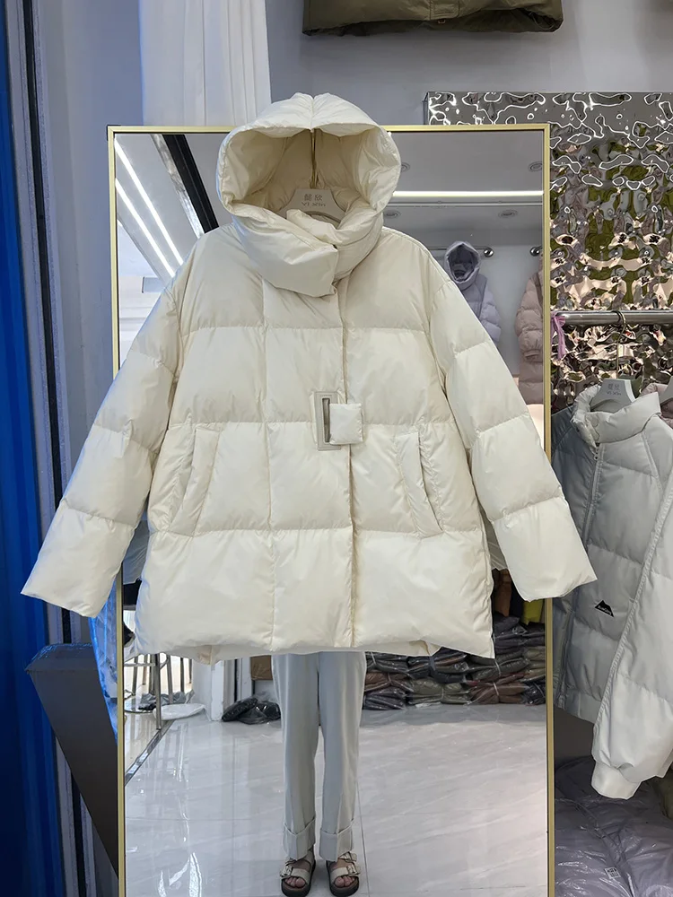 

Autumn Winter New Warm White Duck Down Coat 2025 Korean Versatile Hoodie Thickened Soft Puff Fluffy White Duck Down Coat