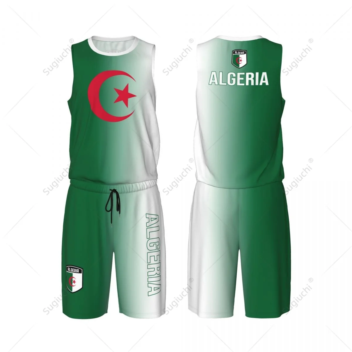 Men Algeria Flag Basketball Jersey Set Mesh Shirt & Pants Sleeveless Exclusive Team-up Custom Name Nunber Unisex