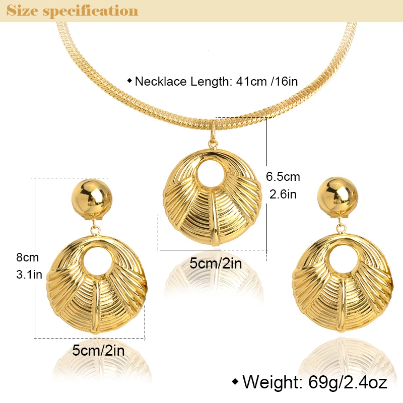 Pendant Necklace Earrings Jewelry Set 18K Gold Plated Bear Geometric Round Jewellery for Women Wedding Bridal Gift Accessories