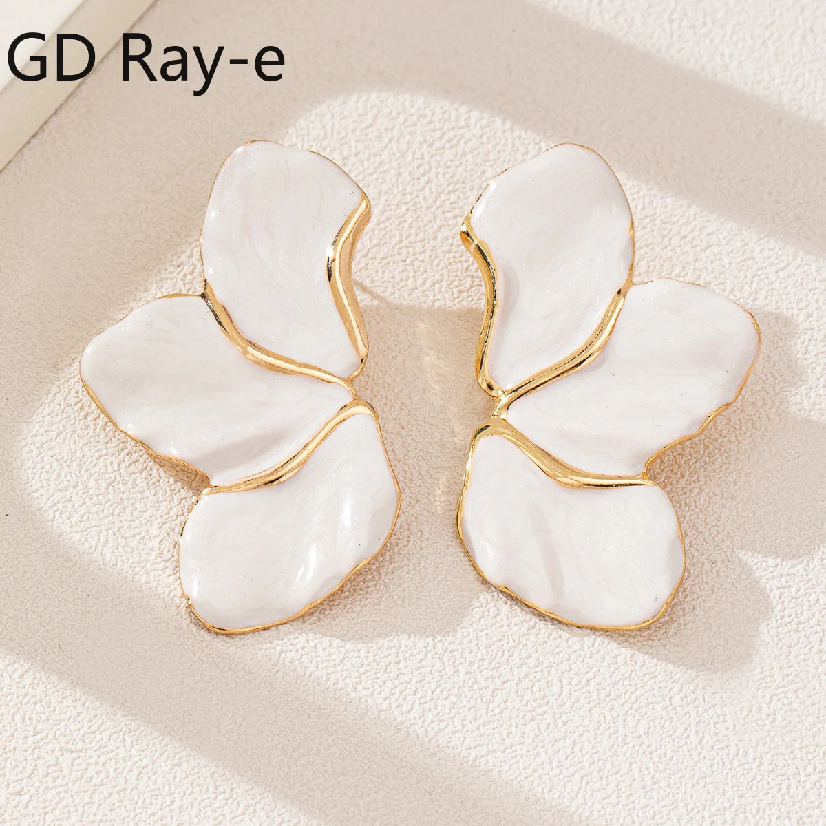 Metal Flower White Epoxy Earring Stud Women Fashion Gold Color Plating Irregular Post Earrings Heavy Design Statement Earrings