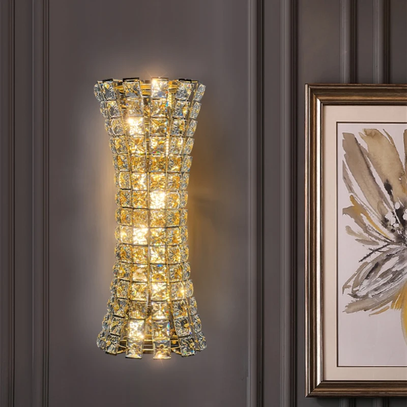 モダンな高級スタイルゴールドクリスタルウォールランプ-led-リビングルームベッドルームベッドサイド廊下背景クリスタル燭台家の装飾