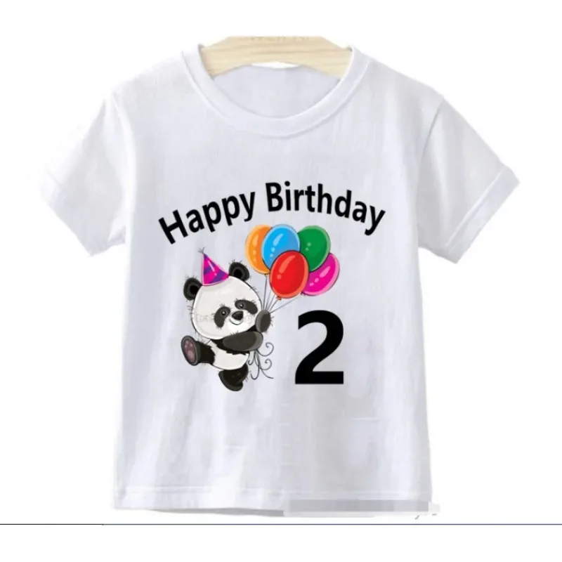 New Summer Kids Panda Print Number 2 3 4 5 6 7 8 9Happy Birthday Cartoon T-shirt Boys Girls Funny Birthday Gift T-shirt