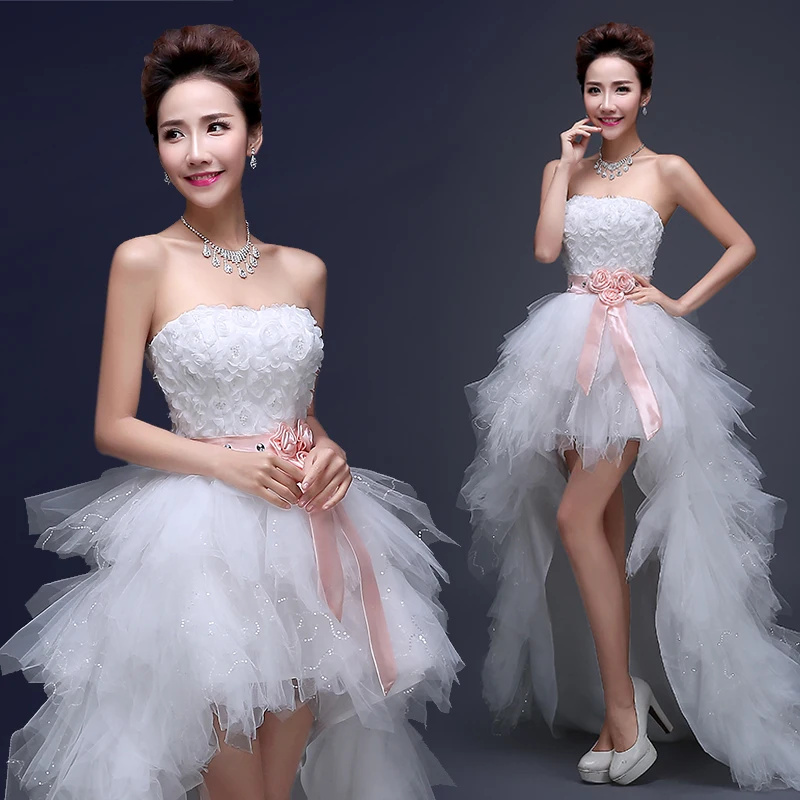 

New stagedresswith a strapless chest short back and long tail short Korean-style bride toasting dress slimming and fashionable