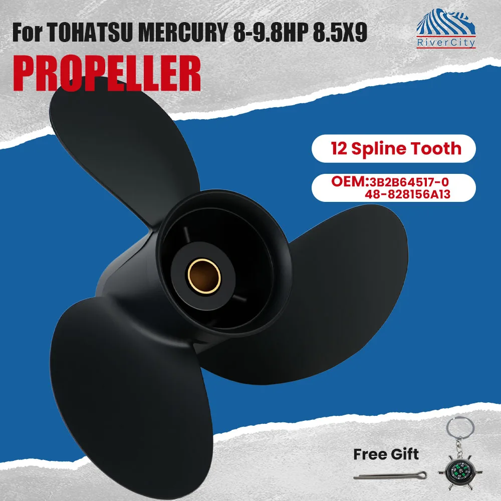 Outboard Propeller 8.5×9 For Tohatsu Nissan 8HP 9.8 HP Boat Motor Aluminum Alloy Screw Ship Marine Engine 3 Blade 12 Spline