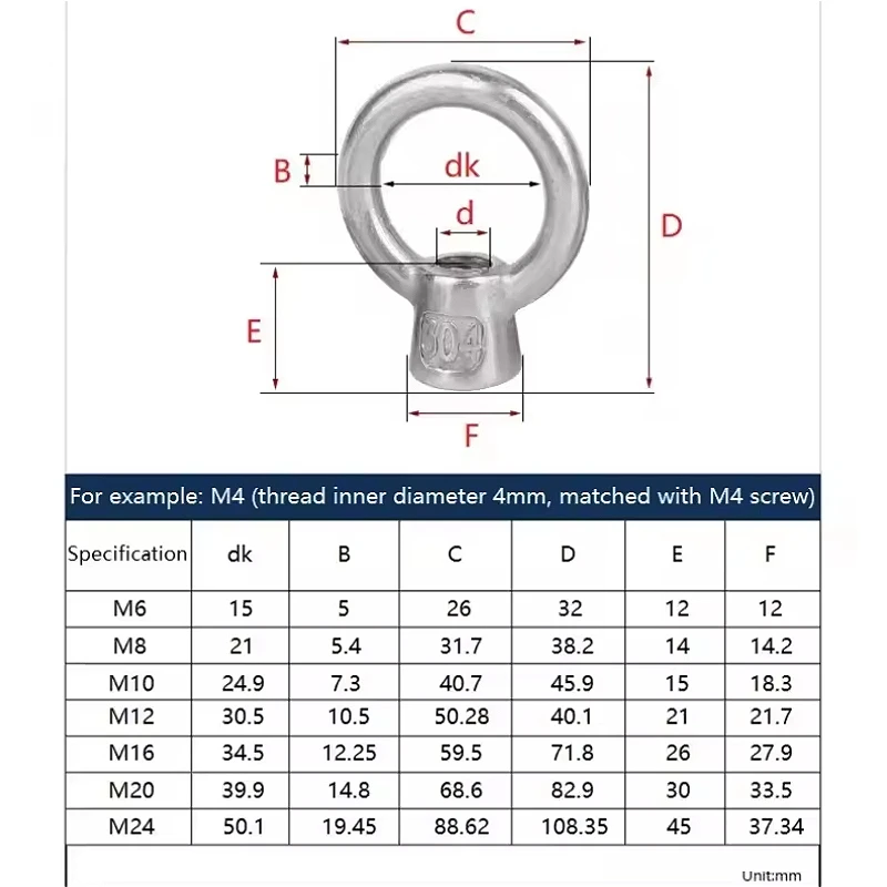 stainless steel 304 Japanese eye nuts Lifting Ring Marine-Grade Hardware Rigging Hoisting Industrial M6 m8 m10 m12 m16 m20 m24