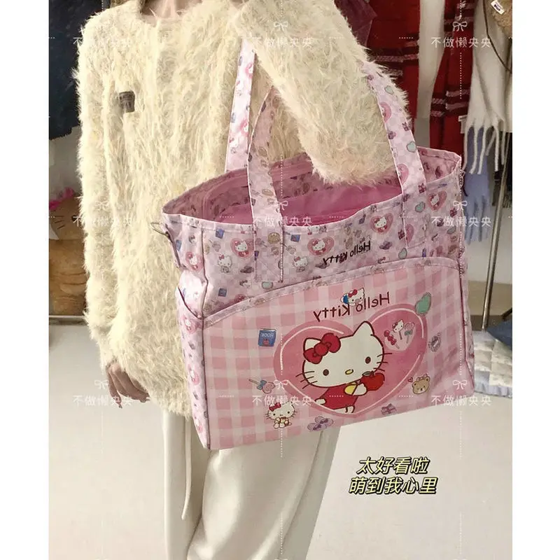 أنيمي مرحبا كيتي Kawaii حمل حقيبة تزيين حقيبة التخزين y2k حقيبة مستحضرات تجميل فتاة سعة كبيرة المحمولة حقيبة سفر اكسسوارات هدية