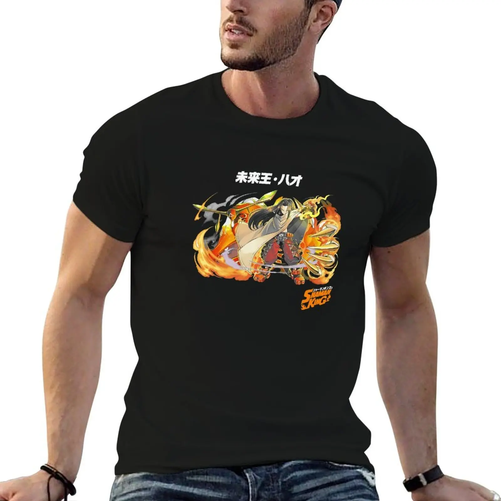 

Anime Manga Shaman King Merch Asakura Hao Merch For Kid And Adult black T-Shirt man t shirts graphic T-Shirt