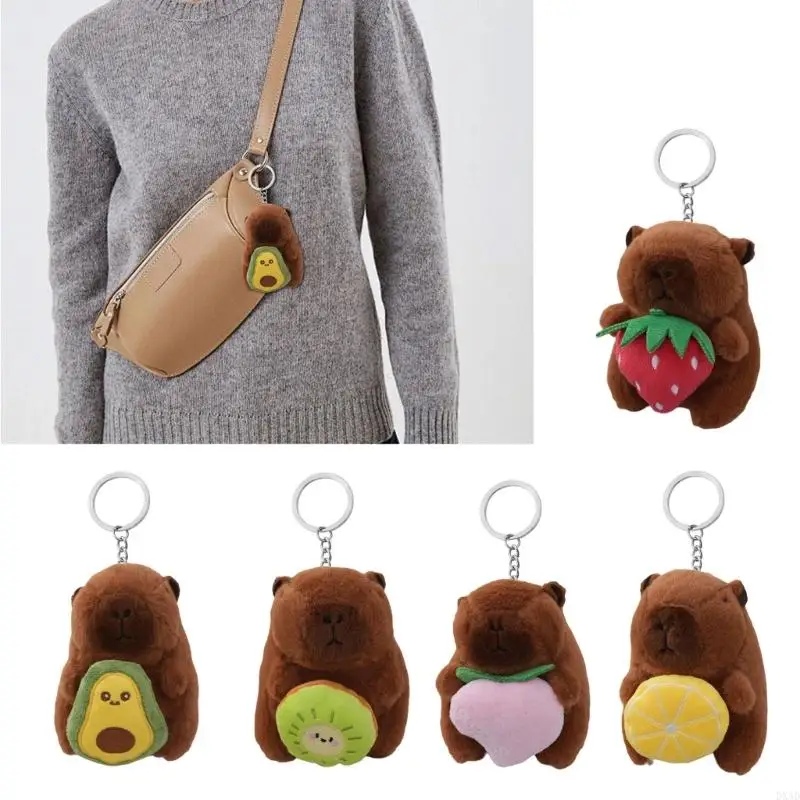 DXAD Cartoon Plush Capybara Keyring Lovely Animal Keychain Pendant Children Backpack Ornament Key Holder Pendant