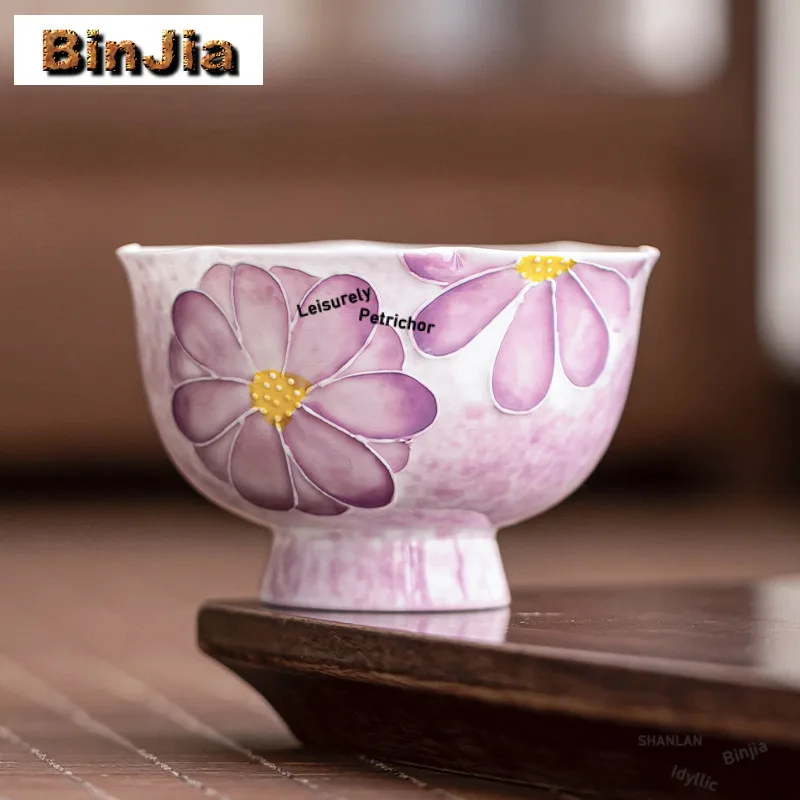 

81ml Hand-painted Purple Daisy Teacup Boutique Tea Bowl Cup For Tea Tea-tasting Personal Cup Chazhan Master Cups Tea Services