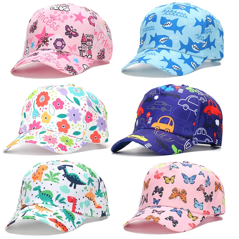 Spring Summer Kids Baseball Cap Cartoon Animal Printed Children Caps Shark Whale Dinosaur Sun Hat Boys Girls Outdoor Accessories