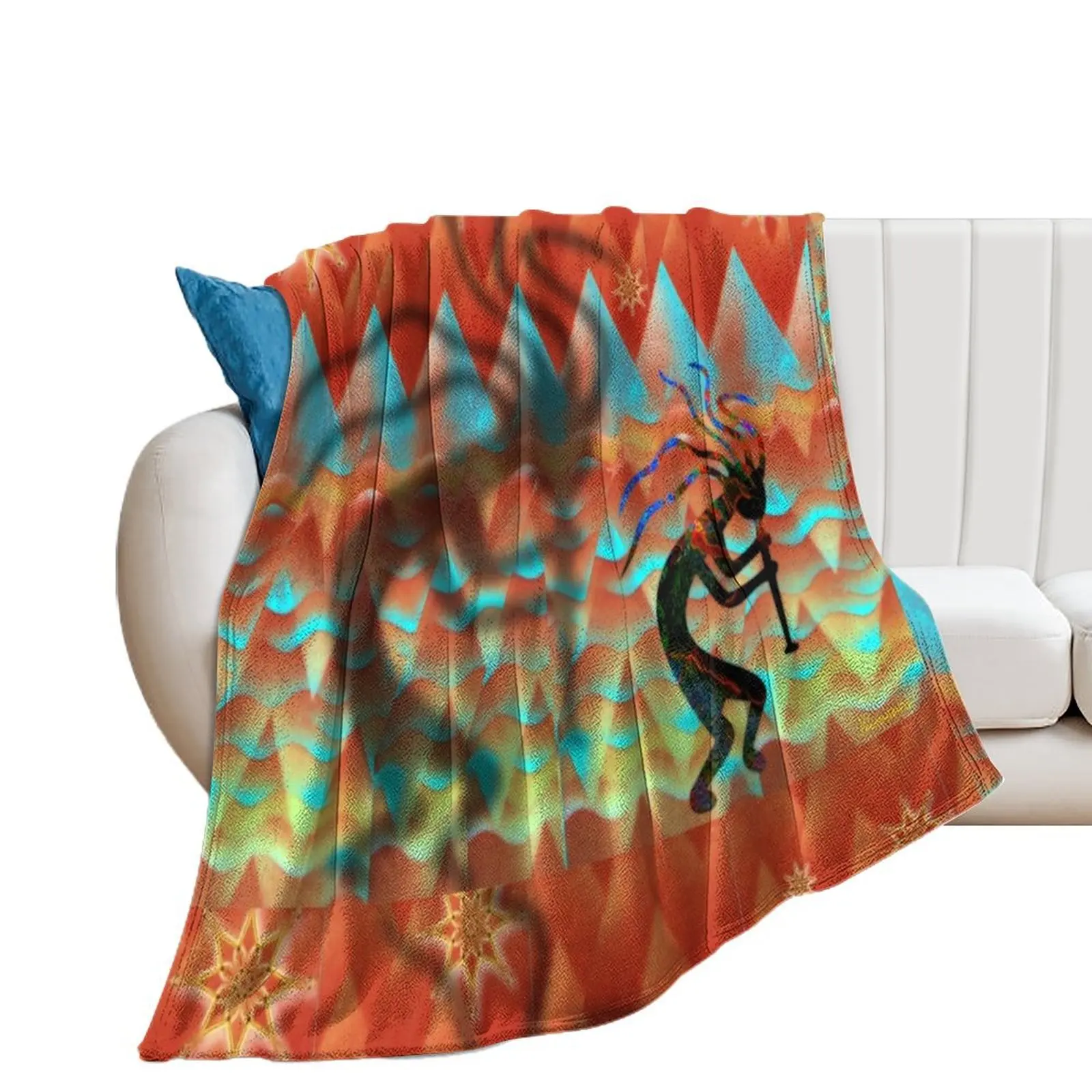 Kokopelli Flute Player Plays Day and Night Throw Blanket Soft Beds funny gift anime Soft Blankets