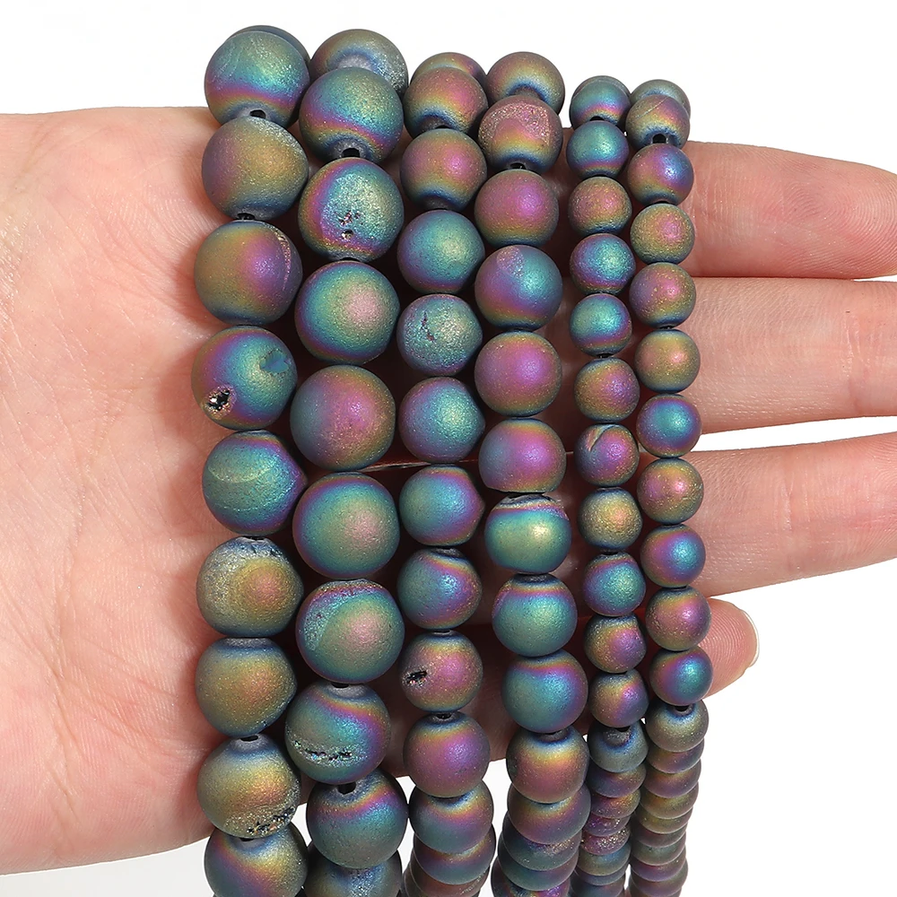6/8/10 مللي متر متجمد مات الملونة العقيق حجر الخرز قوس قزح اللون الجولة فضفاض الخرز لصنع المجوهرات عقد دي اي واي سوار