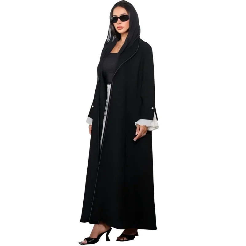 Verano Casual mangas hendidura plisada Medio Oriente musulmán mujer moda artesanía chaqueta Abaya bata cárdigan