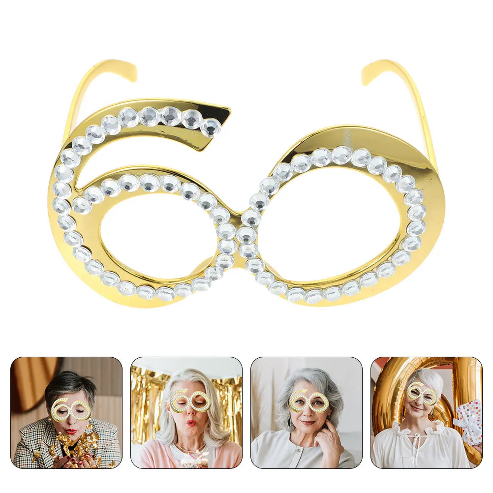 

2Pcs Birthday Party Glasses Rhinestone Number Eyewear Photo Booth Props 60Th Birthday Decorations Party Supplies Reusable