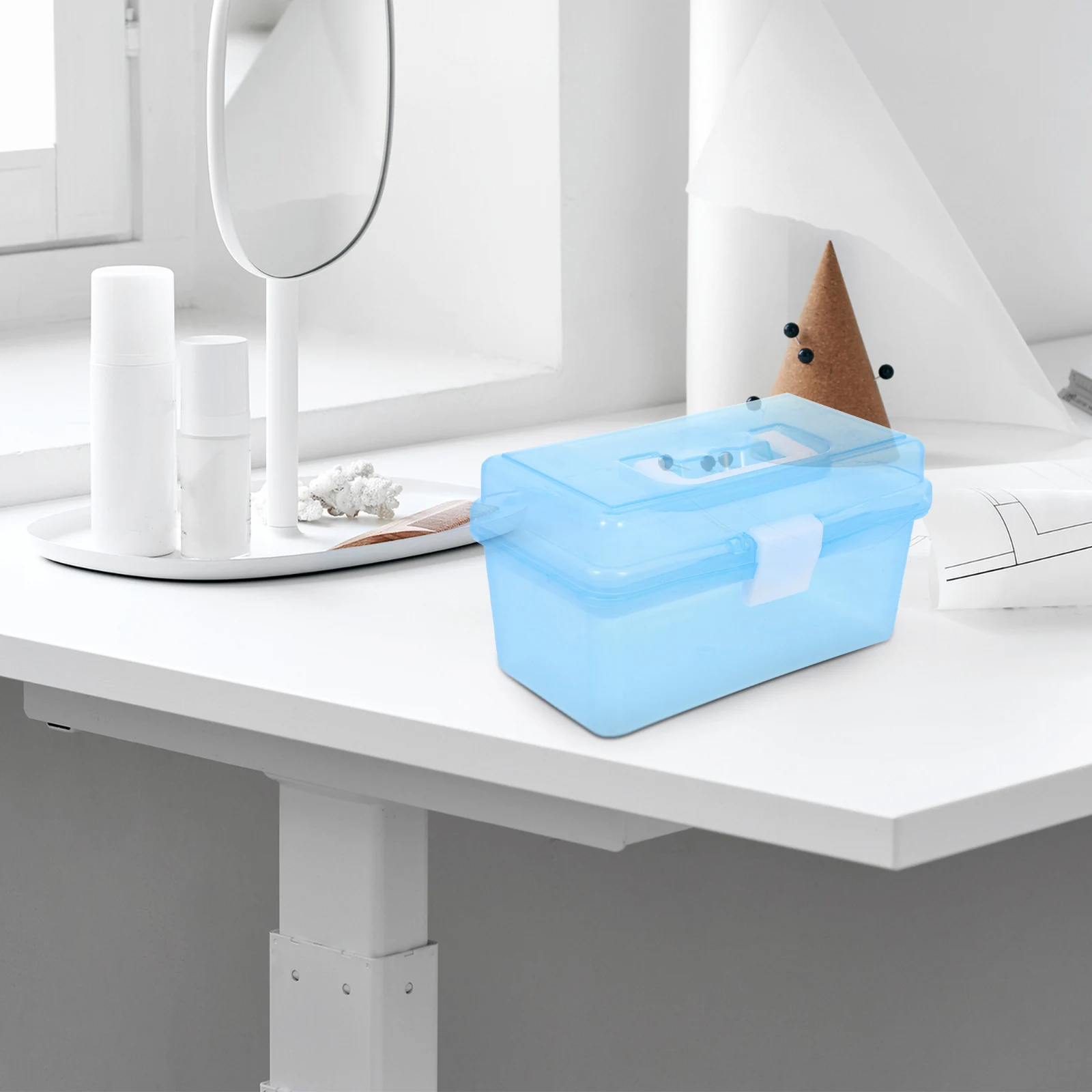 

2Pcs Medicine Chest Large Capacity Plastic Storage Box Household Sundries Organizer Portable Transparent Case with Handle