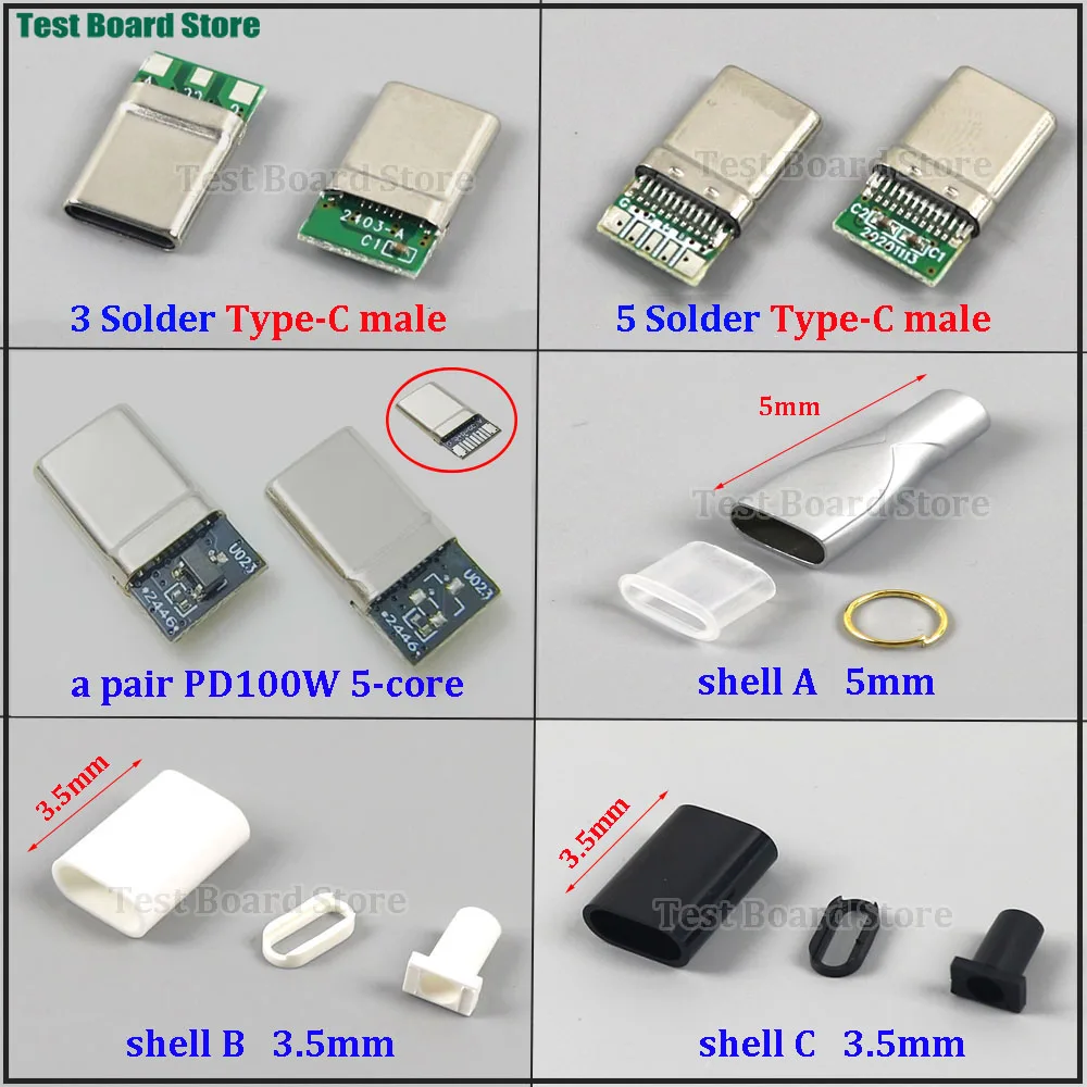 

1/5/10PCS Type C Male Connector 3Solder/5 Solder/5-core Joint CC Pin CTOC5 With Capacitor Notebook Adapter PD fast charging plug