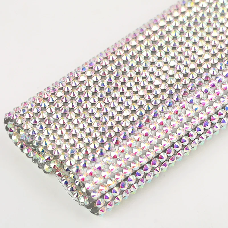 New Arrival 24x40cm Hotfix Ribbon Flatback Glass Crystal AB Diamond Mesh Sheet Glass Rhinestone Crystal AB Trim Iron on Garment