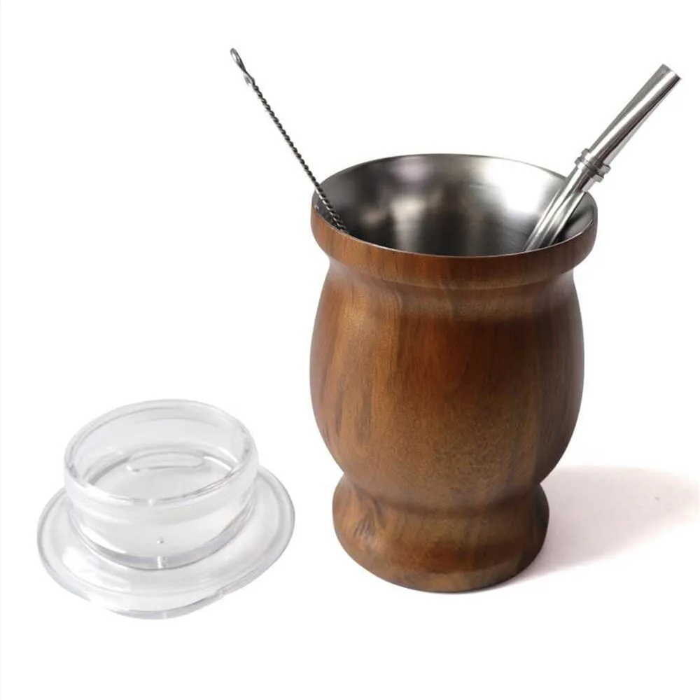 304 Stainless Steel Yerba Mate Cup Double Wall 8oz Argentine Yerba Mate Gourd With Bombillas and Cleaning Brush